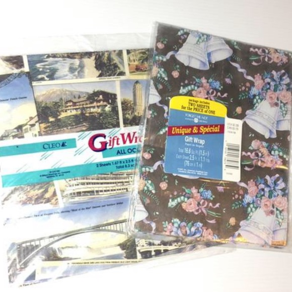 🥳5/$25 Vintage Wedding & Travel Gift Wrap NOS